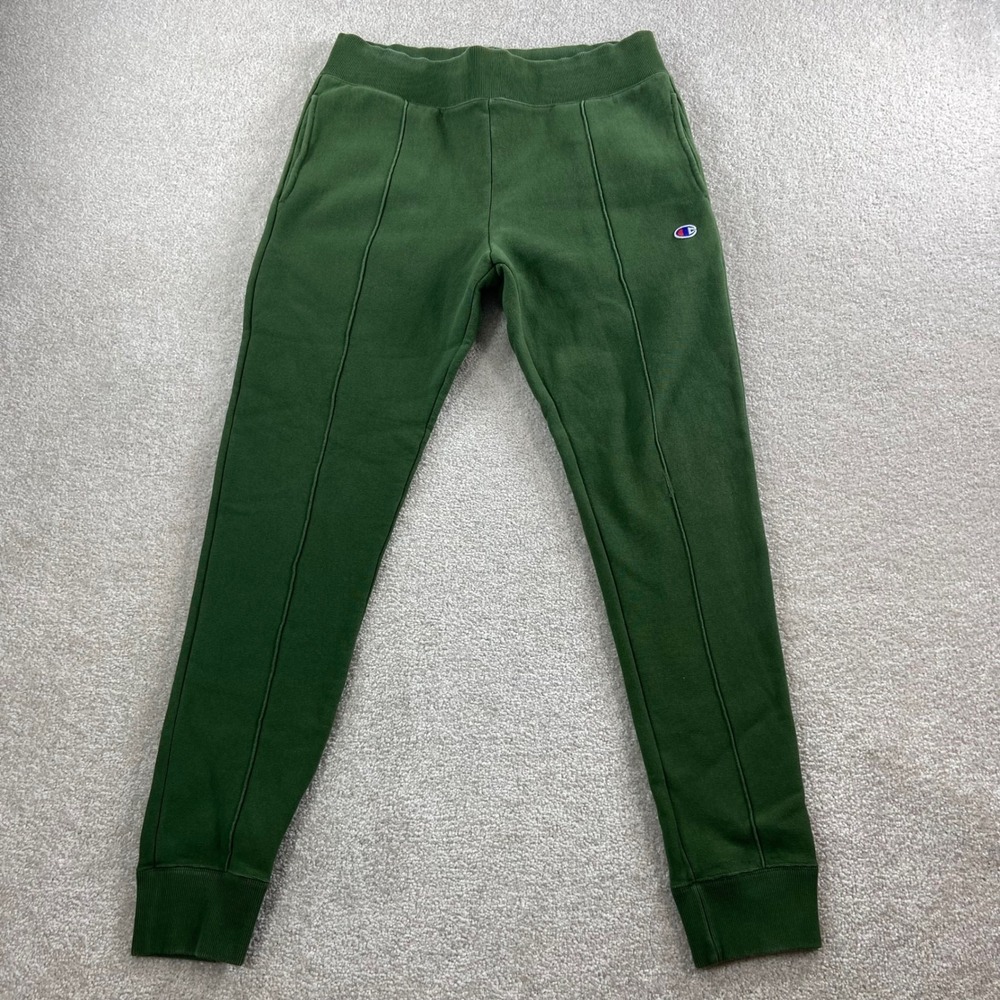 Champion Reverse Weave Warmup Joggers Mens Small Green Pintuck Sweatpants